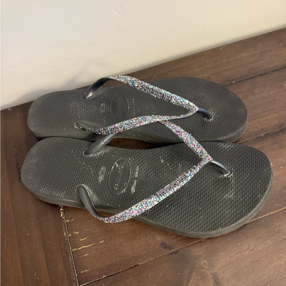 Havaianas Black Glitter Strap Flip Flops Women’s Size 11.5 / EUR 43-44